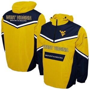 NWT Franchise Club West Virginia Mountaineers Anorak Jacket L Gold Blue Half Zip